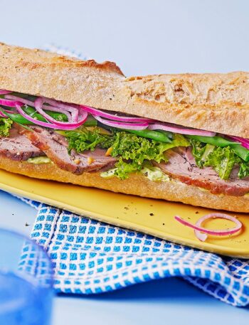 https://www.pontalo.net - Beef sandwich with pink pickled onions