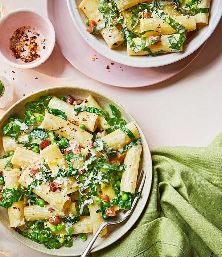 https://www.pontalo.net - Creamy spring greens rigatoni with lemon