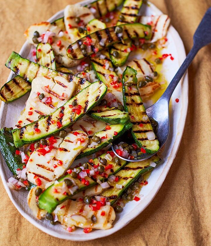 https://www.pontalo.net - Grilled courgette & halloumi salad with caper & lemon dressing