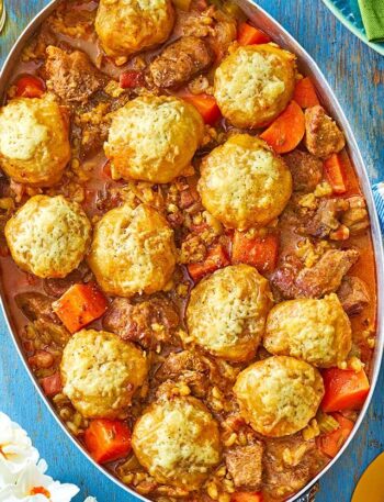 https://www.pontalo.net - Lamb stew with fluffy rosemary & cheddar dumplings