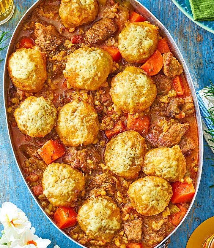 https://www.pontalo.net - Lamb stew with fluffy rosemary & cheddar dumplings