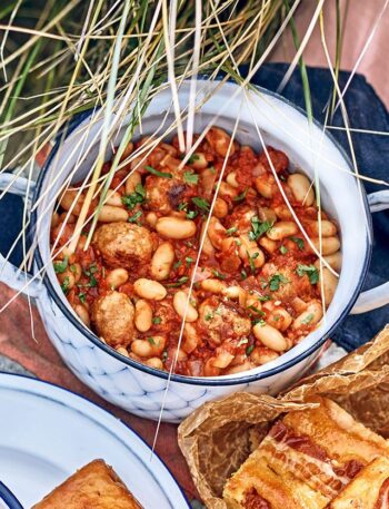 https://www.pontalo.net - One-pan smoky beans & sausage meatballs