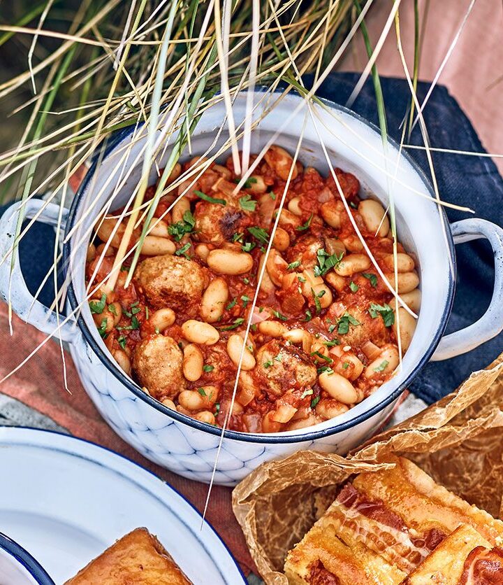 https://www.pontalo.net - One-pan smoky beans & sausage meatballs