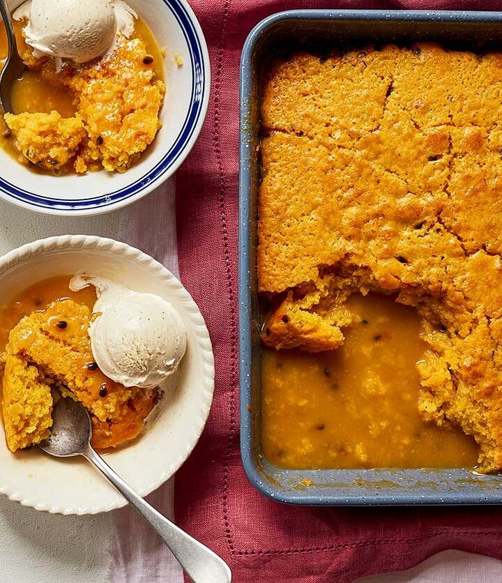 https://www.pontalo.net - Passion fruit & lemon self-saucing pudding