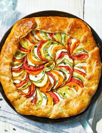 https://www.pontalo.net - Ratatouille tart with flaky cheddar & thyme pastry