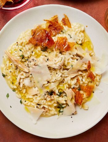 https://www.pontalo.net - Roast chicken risotto with chicken crackling