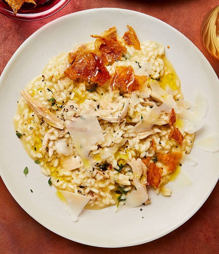 https://www.pontalo.net - Roast chicken risotto with chicken crackling