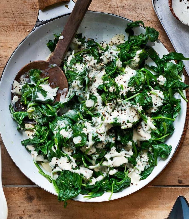 https://www.pontalo.net - Roast garlic & tahini spinach