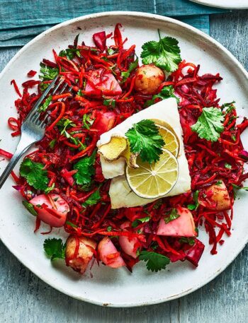 https://www.pontalo.net - Roasted cod with zingy beetroot salad