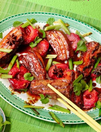 https://www.pontalo.net - Sticky five-spice pork belly with ginger & plums