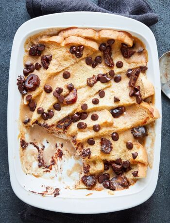 https://www.pontalo.net - Vegan date & chocolate bread & butter pudding