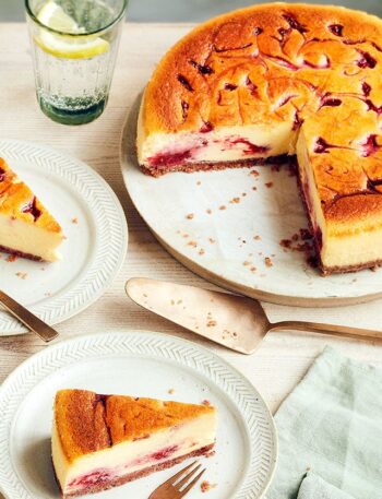 https://www.pontalo.net - White chocolate & raspberry ripple baked cheesecake