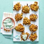 https://www.pontalo.net - Baked carrot & nigella seed bhajis with raita