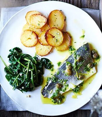 https://www.pontalo.net - Baked sea bass with lemon caper dressing