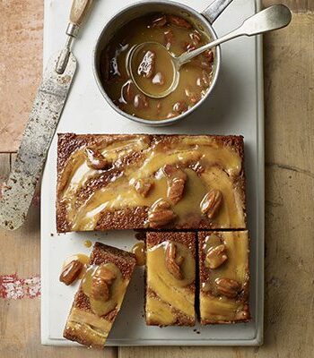 https://www.pontalo.net - Upside-down banana cake with maple-caramel sauce