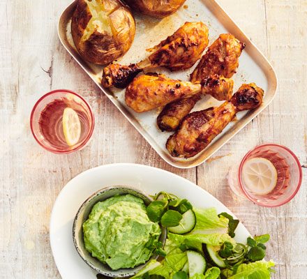 https://www.pontalo.net - BBQ chicken drummers with green goddess salad