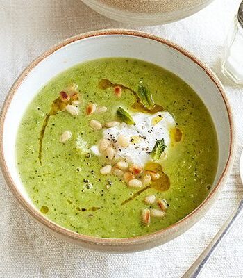 https://www.pontalo.net - Broccoli & pea soup with minty ricotta