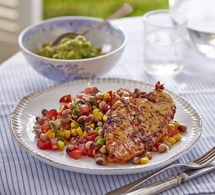 https://www.pontalo.net - Cajun grilled chicken with lime black-eyed bean salad & guacamole