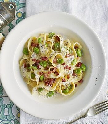 https://www.pontalo.net - Pappardelle broad bean carbonara