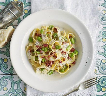 https://www.pontalo.net - Pappardelle broad bean carbonara