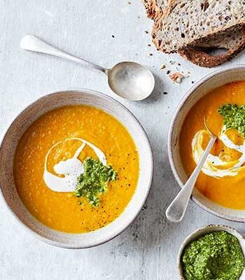 https://www.pontalo.net - Carrot soup with chilli coriander pesto