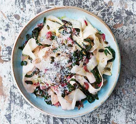 https://www.pontalo.net - Celeriac ribbons tossed with chard