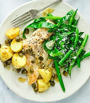 https://www.pontalo.net - Chicken piccata with garlicky greens & new potatoes