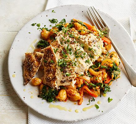 https://www.pontalo.net - Chicken with crushed harissa chickpeas