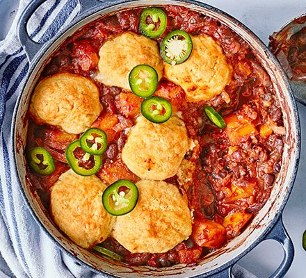 https://www.pontalo.net - Chipotle sweet potato & black bean stew with cheddar dumplings