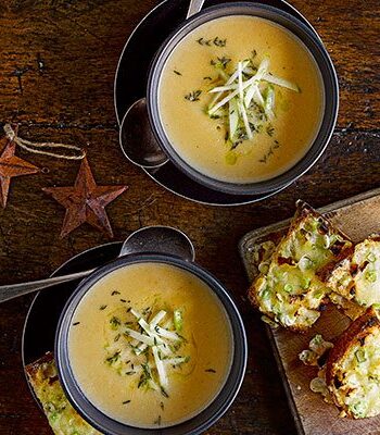 https://www.pontalo.net - Cider & onion soup with cheese & apple toasts