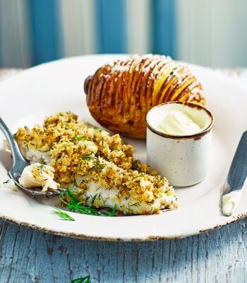 https://www.pontalo.net - Cod with an orange & dill crumb and hasselback potato