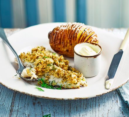 https://www.pontalo.net - Cod with an orange & dill crumb and hasselback potato