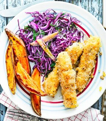 https://www.pontalo.net - Crispy cod fingers with wedges & dill slaw