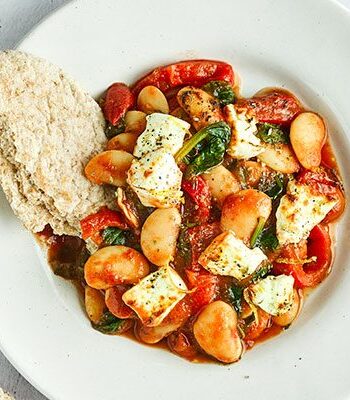 https://www.pontalo.net - Crispy grilled feta with saucy butter beans