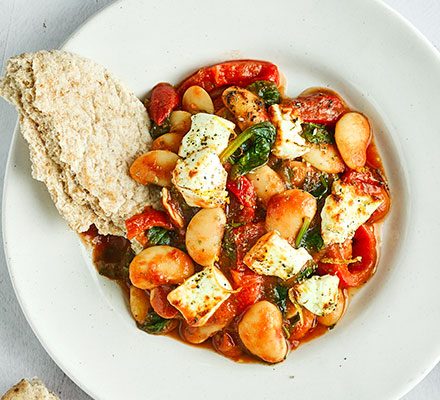 https://www.pontalo.net - Crispy grilled feta with saucy butter beans