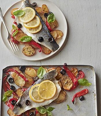 https://www.pontalo.net - Roast sea bass & vegetable traybake