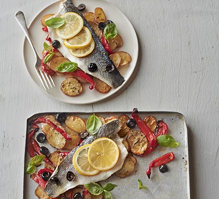 https://www.pontalo.net - Roast sea bass & vegetable traybake