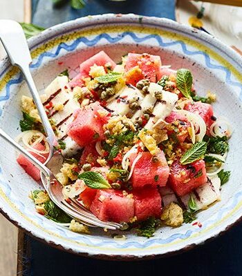 https://www.pontalo.net - Griddled halloumi with watermelon & caper breadcrumbs