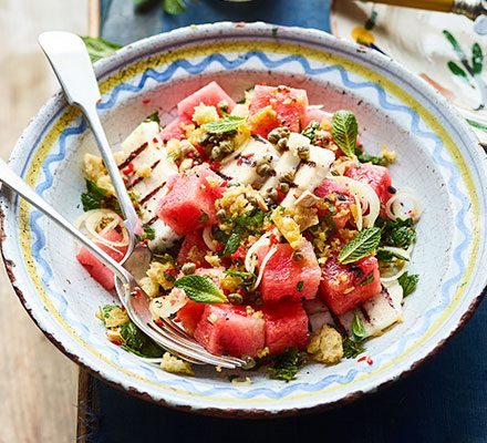 https://www.pontalo.net - Griddled halloumi with watermelon & caper breadcrumbs