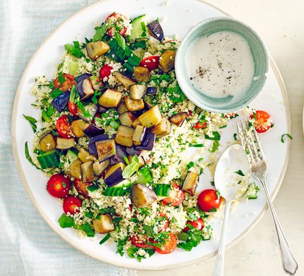 https://www.pontalo.net - Grilled aubergine tabbouleh