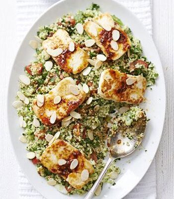 https://www.pontalo.net - Halloumi with broccoli tabbouleh & honey-harissa dressing