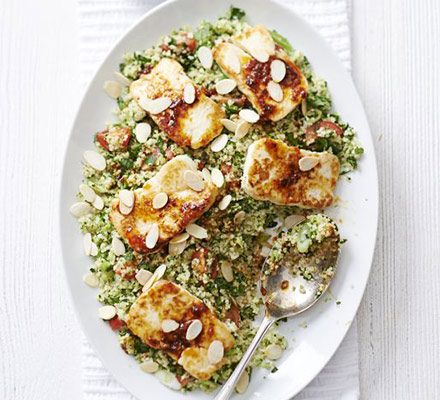 https://www.pontalo.net - Halloumi with broccoli tabbouleh & honey-harissa dressing