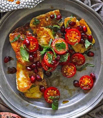 https://www.pontalo.net - Halloumi with tomatoes & pomegranate molasses