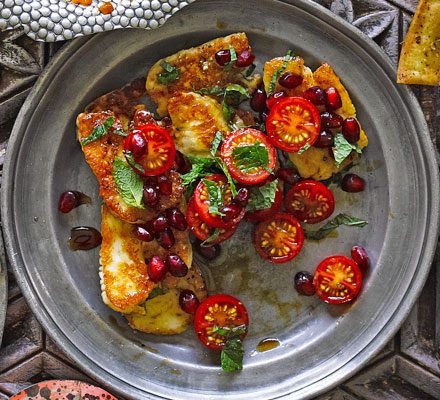 https://www.pontalo.net - Halloumi with tomatoes & pomegranate molasses