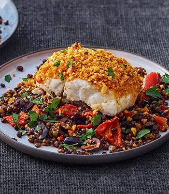 https://www.pontalo.net - Harissa-crumbed fish with lentils & peppers