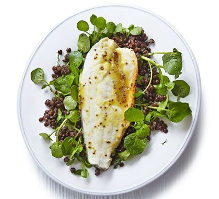 https://www.pontalo.net - Honey & orange roast sea bass with lentils