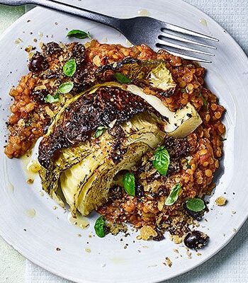 https://www.pontalo.net - Italian-style roast cabbage wedges with tomato lentils