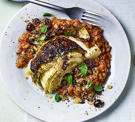 https://www.pontalo.net - Italian-style roast cabbage wedges with tomato lentils