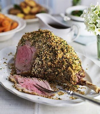 https://www.pontalo.net - Herb-crusted leg of lamb with red wine gravy