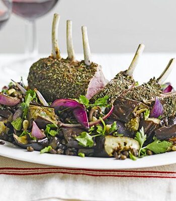 https://www.pontalo.net - Herby lamb with roast aubergine & puy lentils